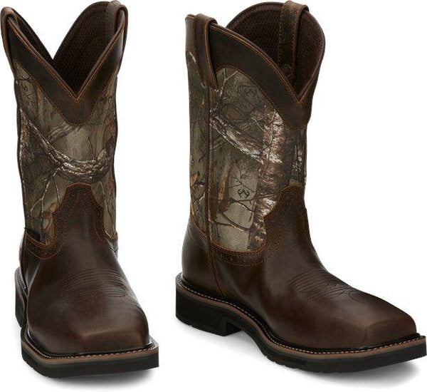 cowboy boots with camo shaft and dark brown vamp