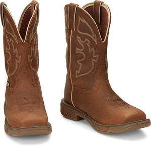 Justin Men's - 11" Waterproof Stampede Rush Rustic Tan - Square Toe MENS WORKSQ T NON SAFETYWTRPJUSTIN ORIGINAL WORK
