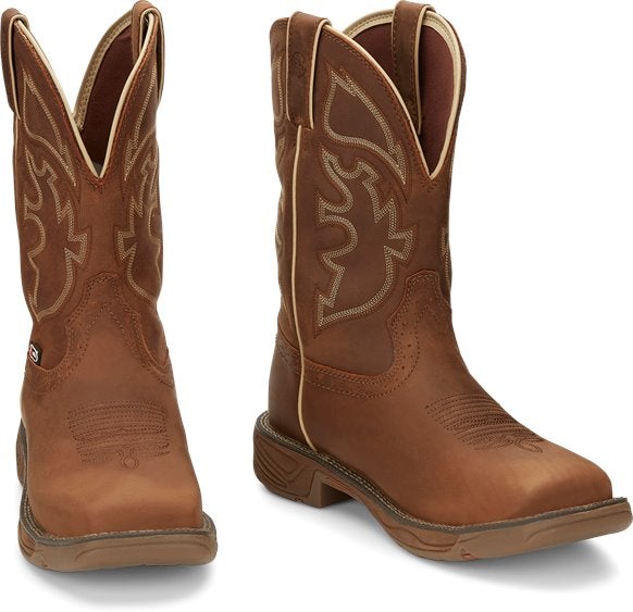 Justin Men's - 11" Waterproof Stampede Rush Rustic Tan - Square Toe MENS WORKSQ T NON SAFETYWTRPJUSTIN ORIGINAL WORK