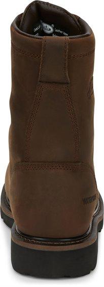 back of brown hightop boot with brown laces and black eyelets
