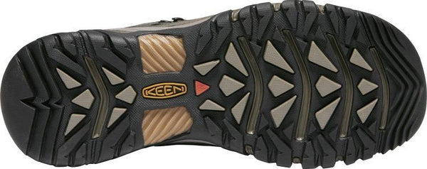 black sole with grey, green, and light brown accents. keen logo in center 