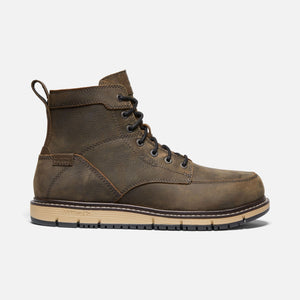 brown hightop shoe with dark laces and tan sole