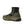Load image into Gallery viewer, side rear view of black and olive green low top rubber boot with side zipper and tan sole
