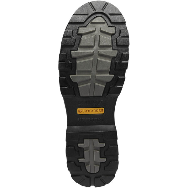 black sole with grey footbed and heel, yellow logo in center 