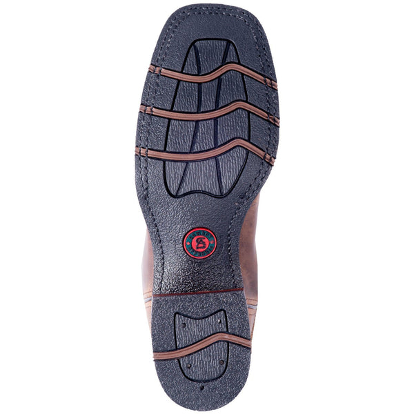 black sole with brown accents and red logo in center