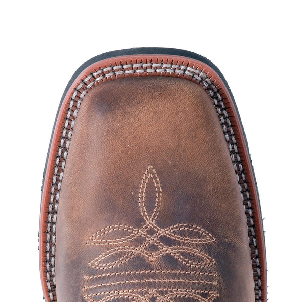 square toe on brown boot 