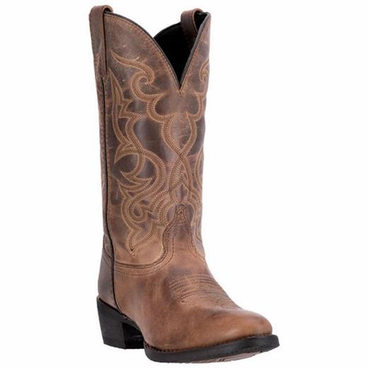 brown cowgirl boot with brown embroidery and black sole