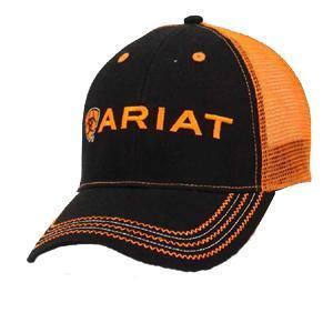 black and orange snapback with Ariat logo on front