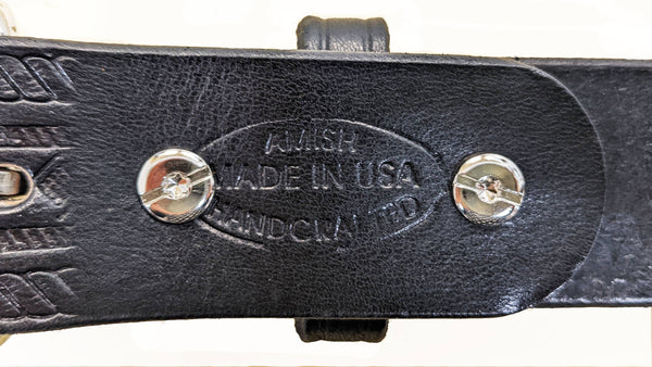 Amish made stamp on black leather belt