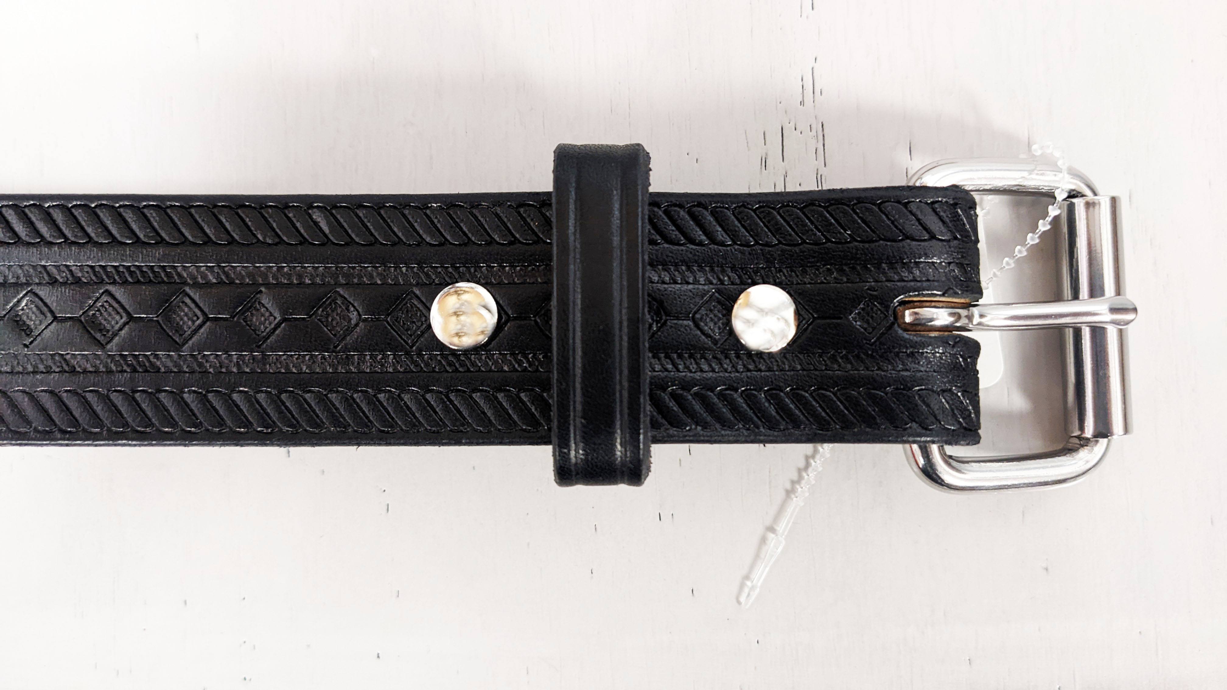 P&B Harness Shop 1.5in Leather Belt - Diamond Stamp Black