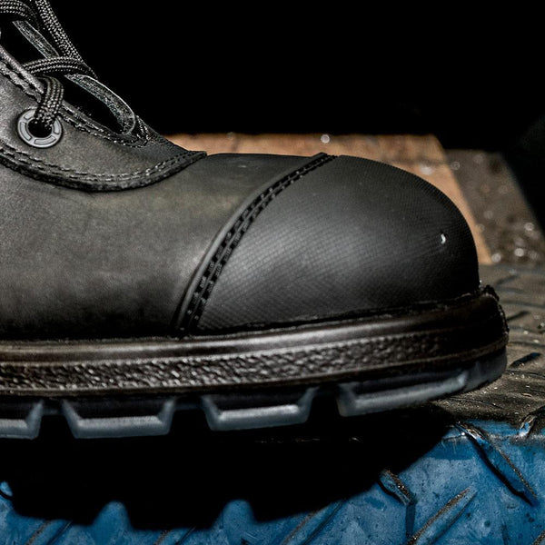 round steel toe on black boot