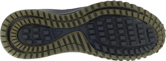 green sole with black footbed and heel
