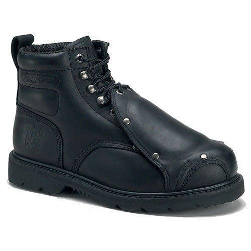 black boot with black toe guard and silver eyelets