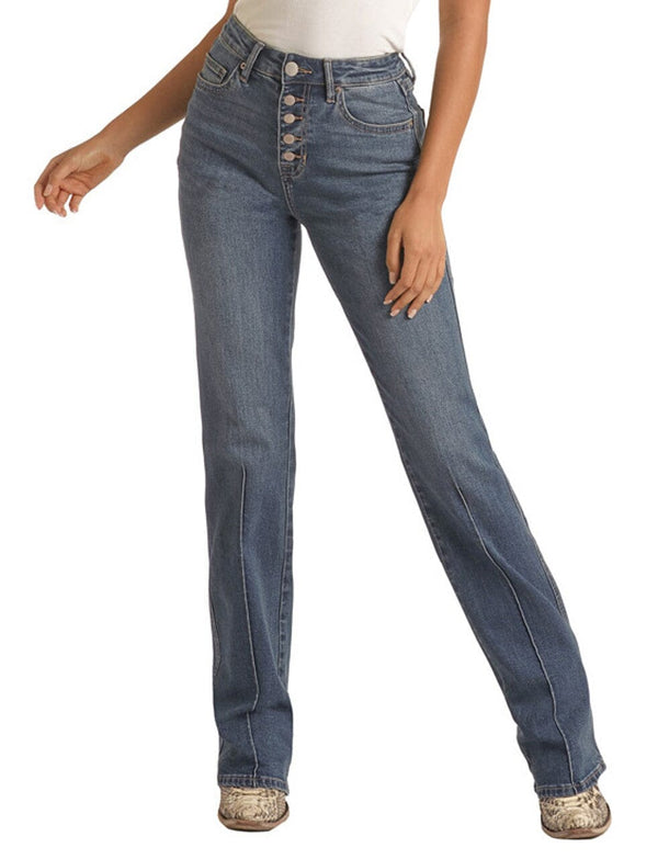 Rock & Roll Cowgirl Women's - High Rise Button Fly Bootcut Jeans WO.AP.JEANFASHIONWESTMOOR MFG CO.