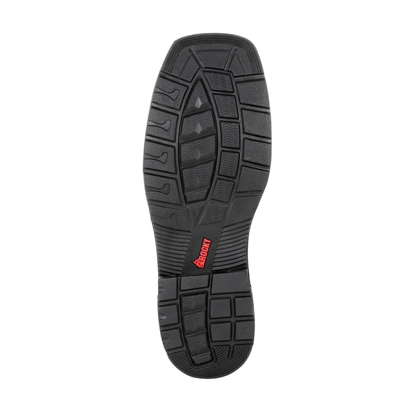 black sole with red logo in center