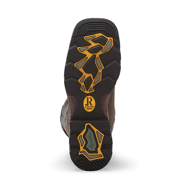black sole with yello and grey accents, yellow logo in center