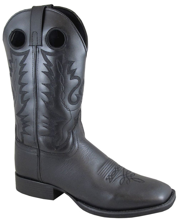 black cowboy boot with black embroidery