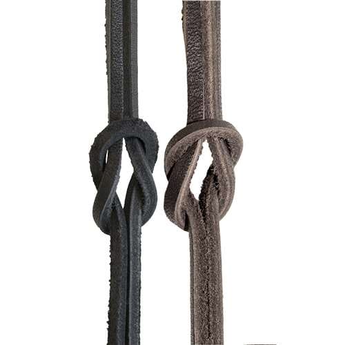 black and brown, two leather shoe laces tied in knot