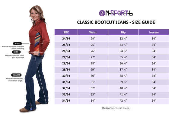 Size Guide for M Sport 6 Classic Bootcut Jeans
