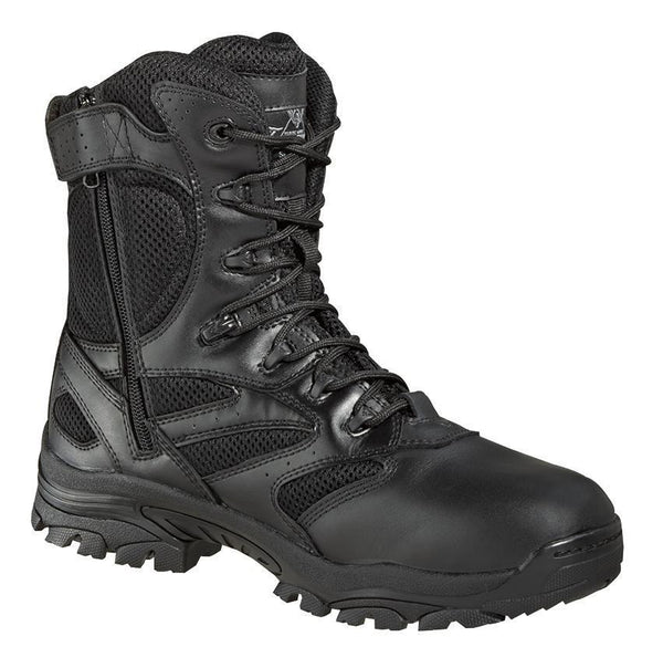 unisex black logger boots with side zipper and velcro strap