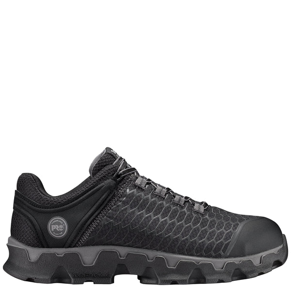 mens athletic shoe all black with hexagon pattern right view