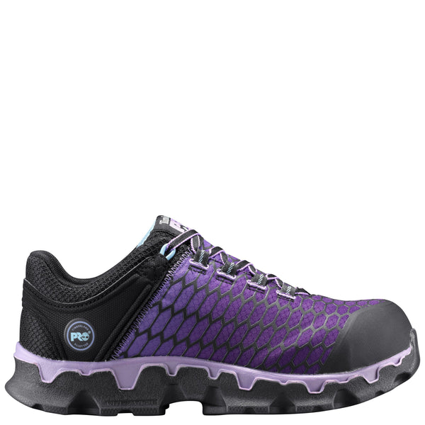 womens athletic purple shoe with hexagon pattern and black accents right view