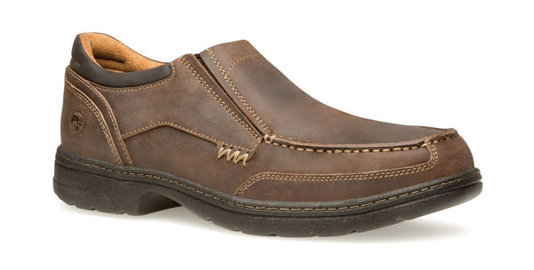 Mens slip on brown shoe with darker brown sole/collar and tan interior