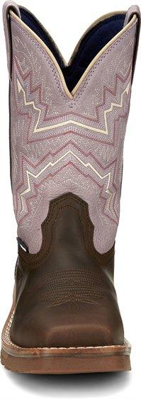 womens dark brown boots with pink shaft and white/red embroidery front view