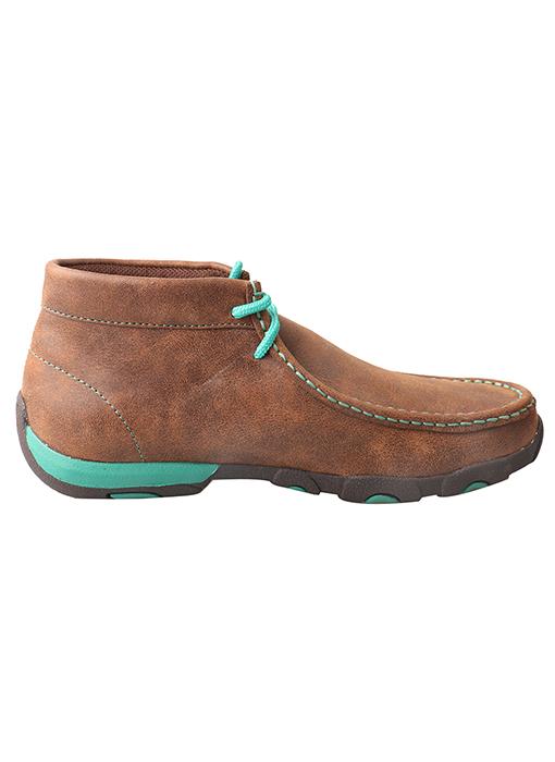 Women's Fabrice shoe with brown sole and teal accents right view