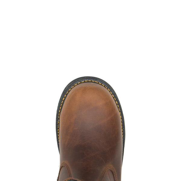 All Brown Boot with leather tag top toe view