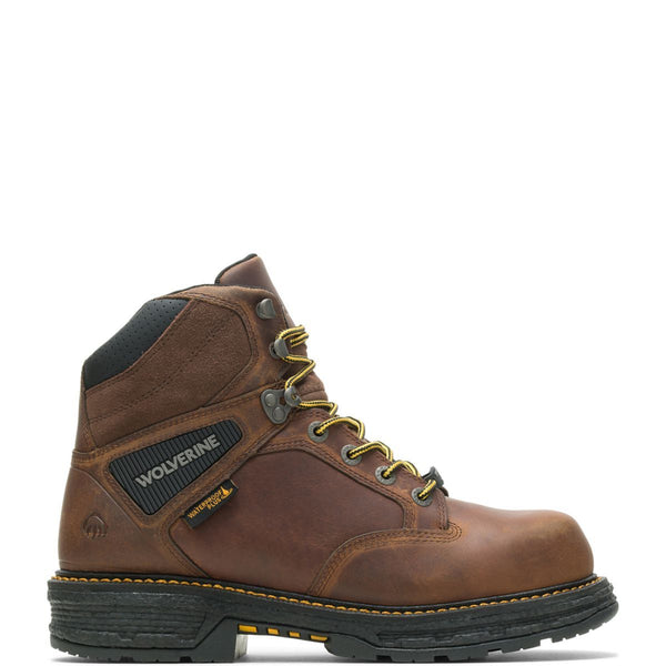 Brown Waterproof Plus Boots with yellow laces and trim and silver eyelets right view