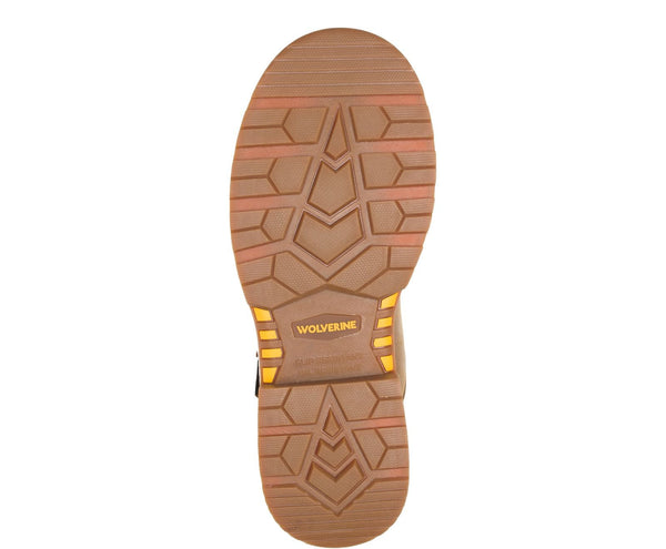 mens work boot outsole with wolverine logo and tan tread