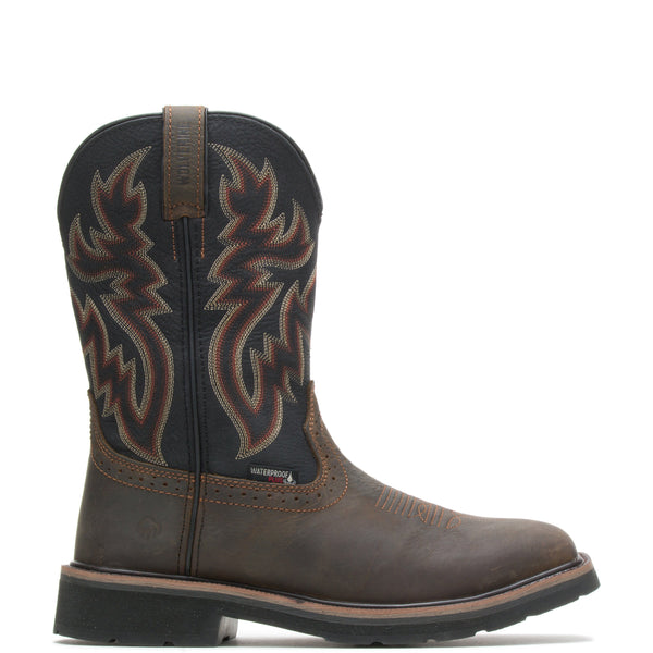Men's Brown boot with flame embroidery on Shaft side view