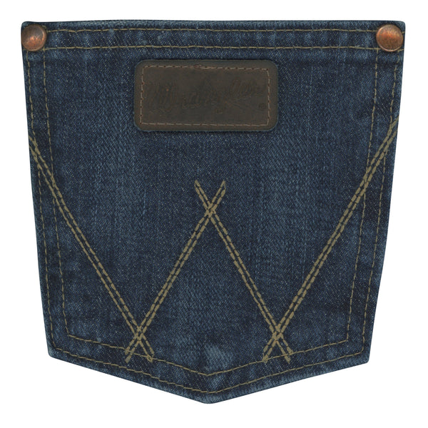 boys dark blue straight jeans back pocket embroidered