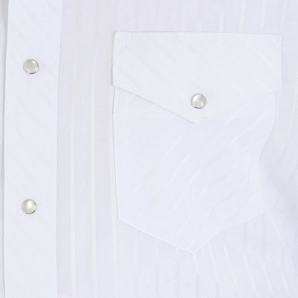 white stripped button up zoomed in front pocket