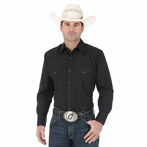 Wrangler Men's Western Snap Dobby Long Sleeve Shirt - Black ME.AP.SHIRT L.S.-SOLIDVF JEANSWEAR, INC.