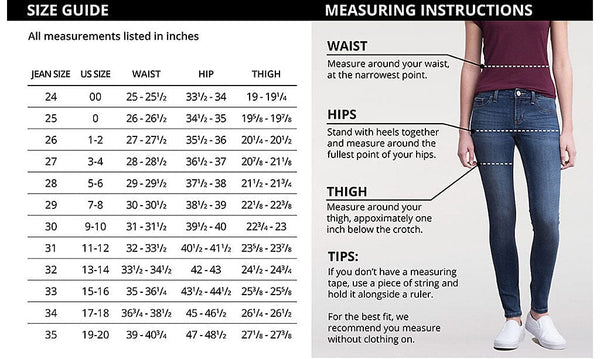 size chart details for womens wrangler jeans